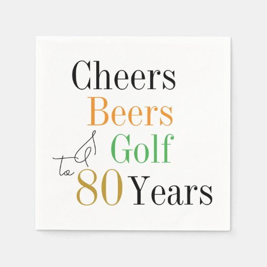 80. Geburtstag Cheers Beers Golf Minimal Party Serviette (Vorderseite)