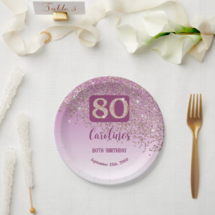 80. Geburtstag Chic Falling Rose Gold Glitzer Pappteller