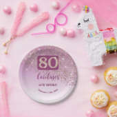 80. Geburtstag Chic Falling Rose Gold Glitzer Pappteller (Party)