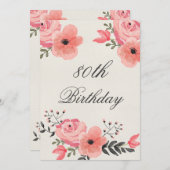 80. Geburtstag Chic Wasserfarbe Blume Einladung (Vorne/Hinten)