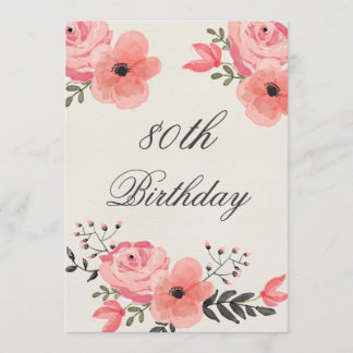 80. Geburtstag Chic Wasserfarbe Blume Einladung