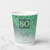 80. Geburtstag Classy Falling Green Glitzer Pappbecher (Vorderseite)