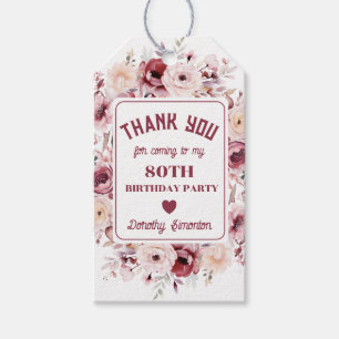 80. Geburtstag Custom Burgundy Pink Floral Gefalle Geschenkanhänger