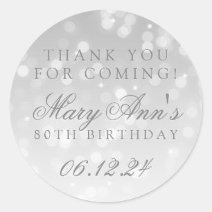 80. Geburtstag Danke Silver Bokeh Sparkle Light Runder Aufkleber