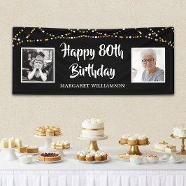 80. Geburtstag Dann & Jetzt Fotos leuchten schwarz Banner