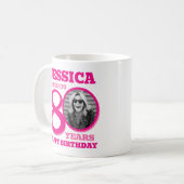 80. Geburtstag doppelseitiger Foto Name Rosa Text Kaffeetasse (Vorderseite Links)