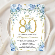 80. Geburtstag Dusty Blue Floral Gold Rahmen Chic