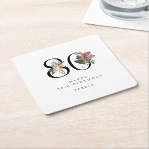80. Geburtstag Einfache Elegante Tropische Einladu Rechteckiger Pappuntersetzer