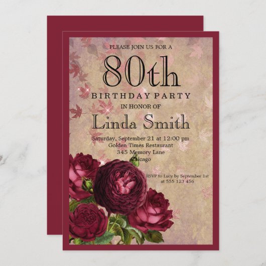 80. Geburtstag Einladung (Vorne/Hinten)