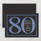 80. Geburtstag Einladung Blue Glitzer Chalkboard (Vorne/Hinten)