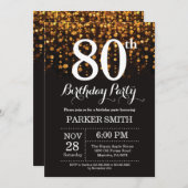 80. Geburtstag Einladung Gold Glitzer (Vorne/Hinten)