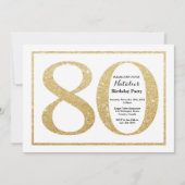 80. Geburtstag Einladung Gold Glitzer (Vorderseite)