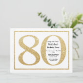 80. Geburtstag Einladung Gold Glitzer (Stehend Vorderseite)