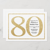 80. Geburtstag Einladung Gold Glitzer (Vorne/Hinten)