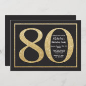 80. Geburtstag Einladung Gold Glitzer Chalkboard (Vorne/Hinten)
