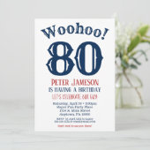 80. Geburtstag Einladung Mens Navy Blue (Stehend Vorderseite)