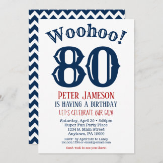 80. Geburtstag Einladung Mens Navy Blue