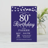 80. Geburtstag Einladung Navy Blue (Stehend Vorderseite)