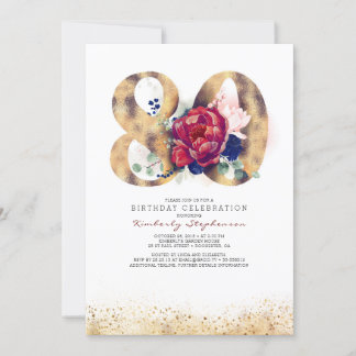 80. Geburtstag Einladung Navy Blue und Burgund