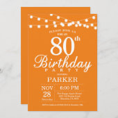80. Geburtstag Einladung Orange (Vorne/Hinten)