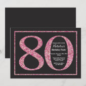 80. Geburtstag Einladung Pink Glitzer Chalkboard (Vorne/Hinten)