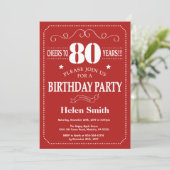 80. Geburtstag Einladung rot und weiß (Stehend Vorderseite)