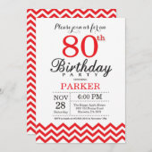80. Geburtstag Einladung Rot Zickzack (Vorne/Hinten)