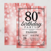 80. Geburtstag Einladung Roter Glitzer (Vorne/Hinten)
