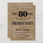 80. Geburtstag Einladung Rustikales Holz (Vorne/Hinten)