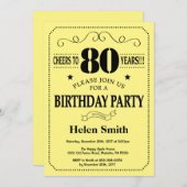 80. Geburtstag Einladung Schwarz und Gelb (Vorne/Hinten)