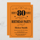 80. Geburtstag Einladung Schwarz und Orange (Vorne/Hinten)