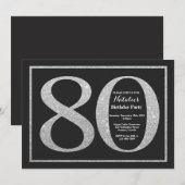 80. Geburtstag Einladung Silver Glitzer Chalkboard (Vorne/Hinten)