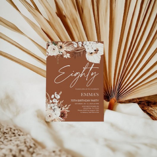 80. Geburtstag Einladung Terracotta Boho Pampas