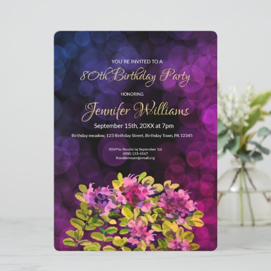 80. Geburtstag Einladung Thyme (Stehend Vorderseite)