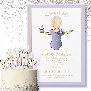 80. Geburtstag Elegant Blau Gold Cartoon Fab 80 Einladung
