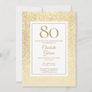 80. Geburtstag Elegant Champagner Gold Glitter Einladung