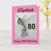 80. Geburtstag Elegant Pink Hummingbird Wasserfarb Karte (Gelbe Blume)