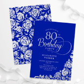 80. Geburtstag Elegant Royal Blue Silver Rose Einladung
