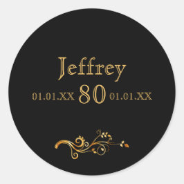 80. Geburtstag elegant schwarz und gold Runder Aufkleber