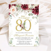 80. Geburtstag Elegante Florale Burgunderrot & Ros