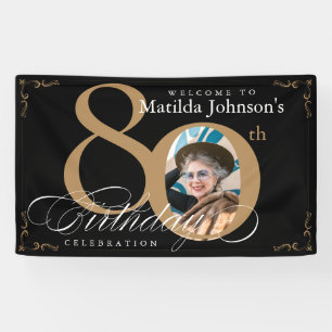 80. Geburtstag Elegante Gold-Kalligrafie Schwarzes Banner