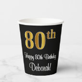 80. Geburtstag - Elegante Luxuriöse Imitate Gold L Pappbecher (Vorderseite)