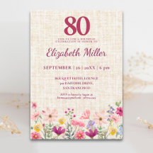 80. Geburtstag Elegante rosa Wildblumen-Lineneinla