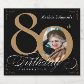 80. Geburtstag Elegantes Gold Black Custom Foto Schaumweinetikett (Einzelnes Label)