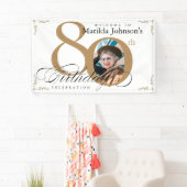 80. Geburtstag Elegantes Gold Weißes Foto Banner (Insitu)