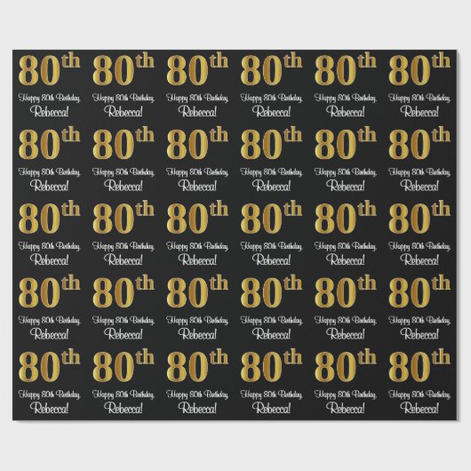 80. Geburtstag: Elegantes Luxuriöse Imitate Gold L Geschenkpapier (Flach)