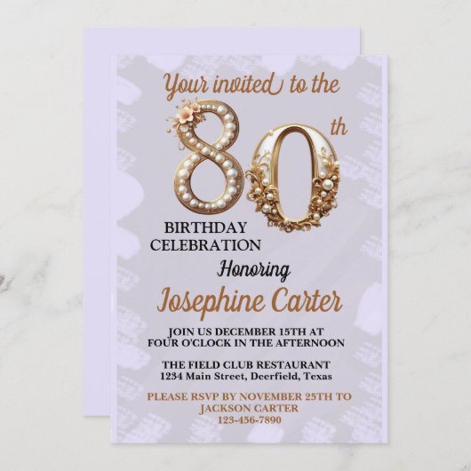 80. Geburtstag Elegantes Party Einladung (Vorne/Hinten)