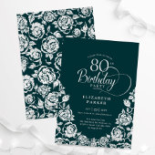 80. Geburtstag Emerald Green Silver Rose Einladung
