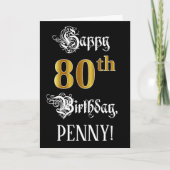 80. Geburtstag — Extravagantes Skript; Imitate Gol Karte (Vorderseite)