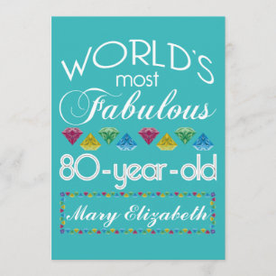 80. Geburtstag Fantastisch farbiges Gem Türkis Einladung